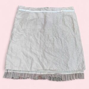 Sherry Taylor Signature Tan Ramie Rayon Sequin Embroidered Tulle Hem Skirt 3X